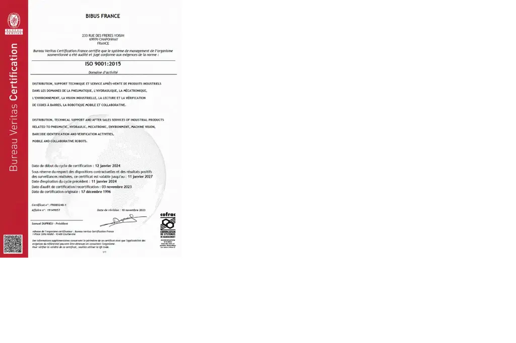 Certification ISO9001-BIBUS France 2024