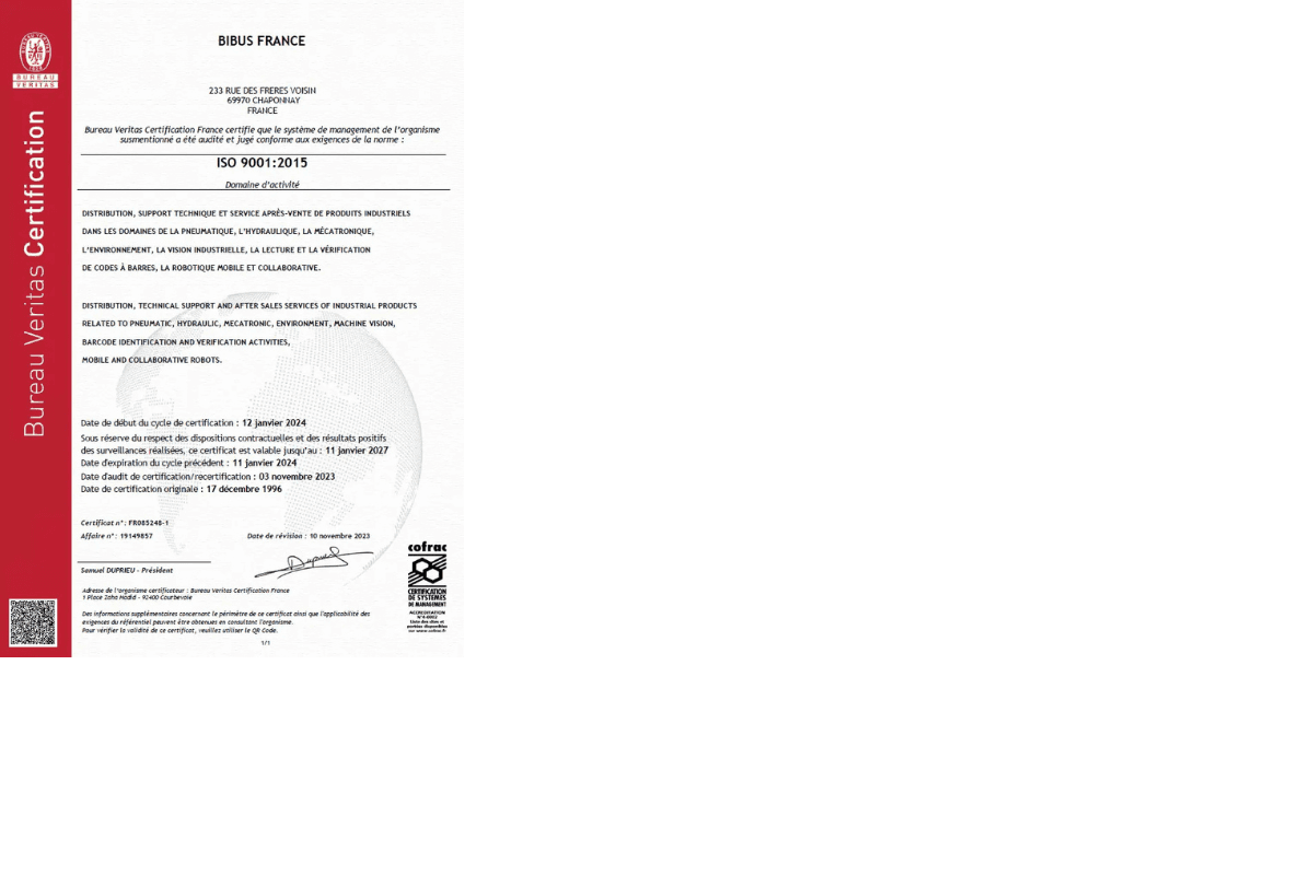 Certification ISO9001-BIBUS France 2024