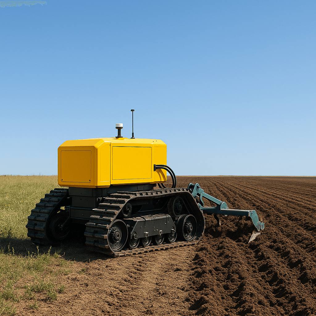 Robot agricole chenille charrue champ