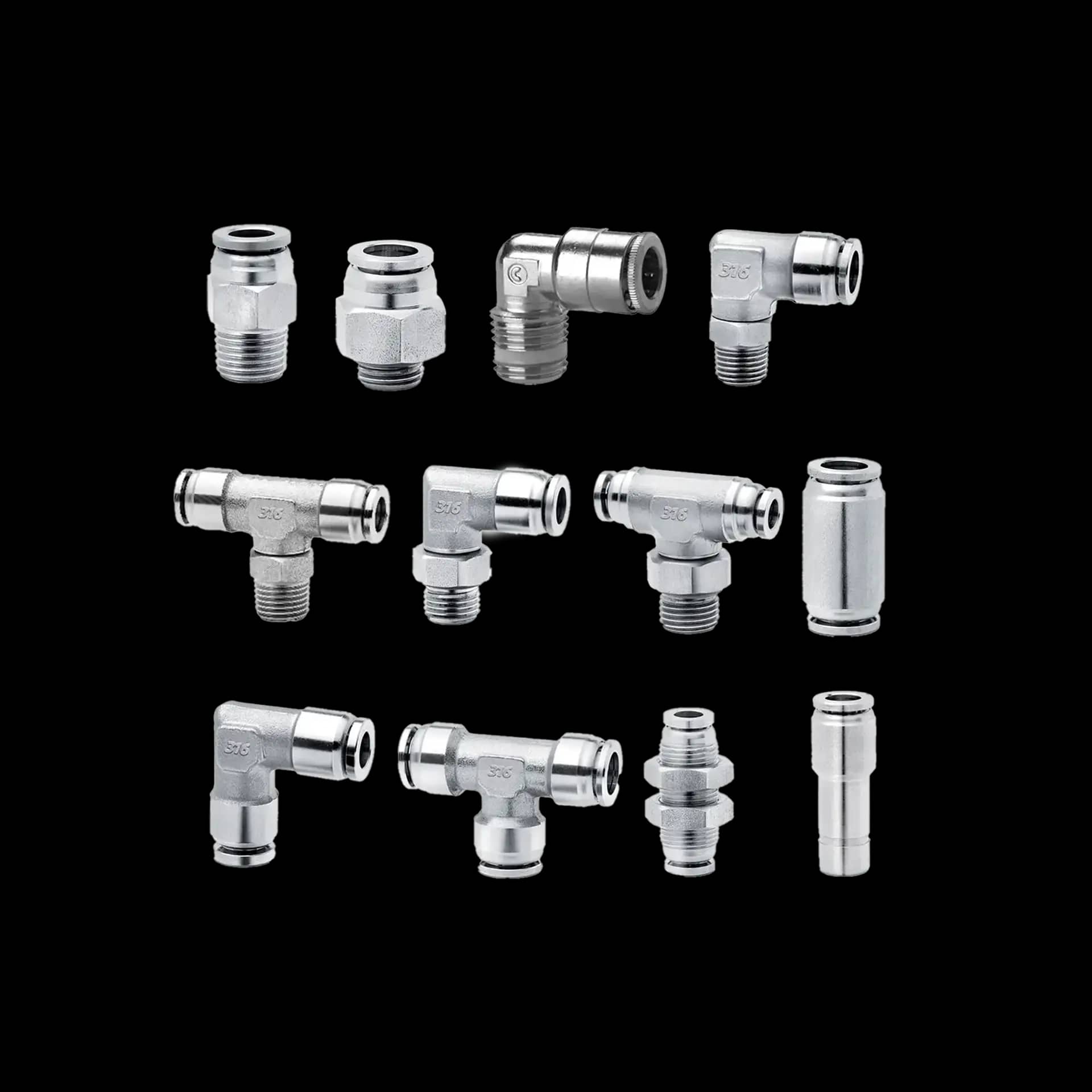 Super-rapid fittings in 316L stainless steel